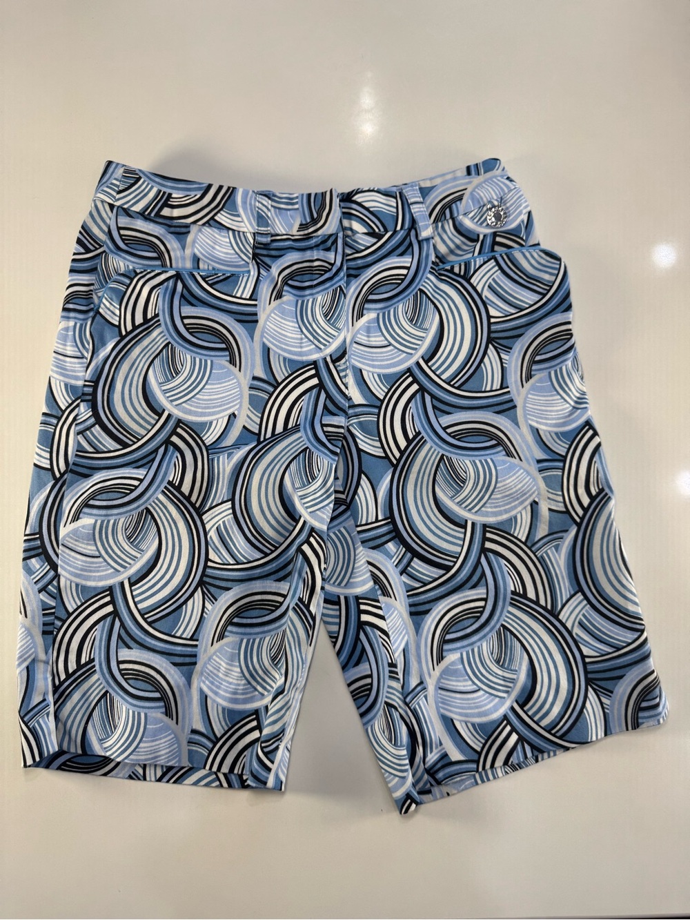 Greg Norman Collection Women's Blue Swirl Print Flat Front Shorts